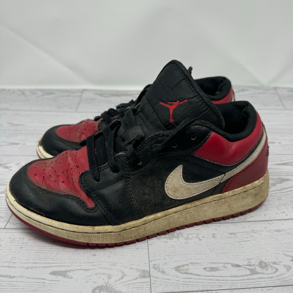 Kids Air Jordan 1 Low Retro OG Black Red‎ Basketball Shoes Size 4.5Y 553560-066